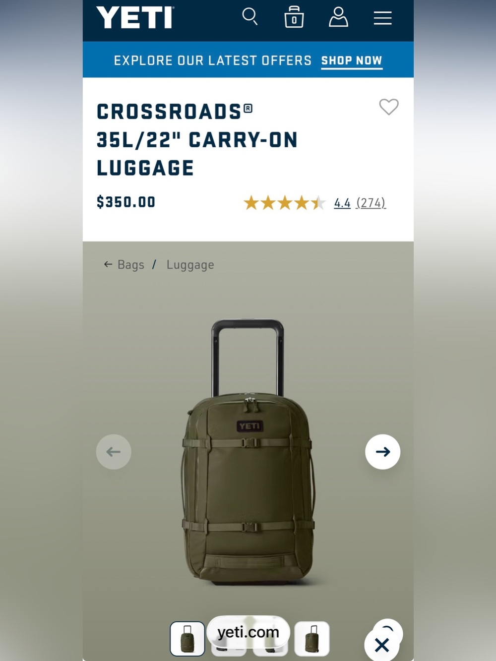 Yeti Blue Crossroads 35L Carry-On Luggage